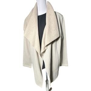 Adrienne Vittaoini XL Wool Taupe Cream Striped Herringbone Open Long Cardigan